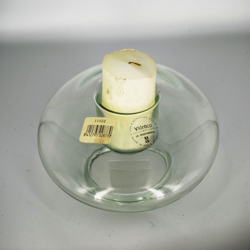 Γυάλινο Κηροπήγιο Διάφανο Με Διακοσμητικό Κερί Vidreco 20cm. KPG01MK