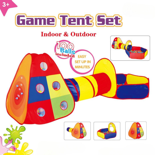 Παιδική Σκηνή - Παιδότοπος με Τούνελ Game Tent Set 3 σε 1 με 100 Μπαλάκια 8188B100